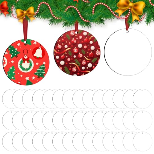 45 Pcs Sublimation Ornament Blanks 3 Incn Round MDF Double Sided Sublimation Christmas Ornaments Blanks for Christmas Tree Decor Keychains Crafts