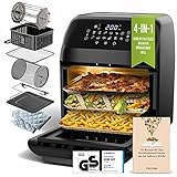 Stillstern Heißluftfritteuse 12L mit LED-Touchscreen, 120 Rezepte auf Deutsch, 12 Programme, Vorheizen&Warmhalten, 1800W Heissluftfritteuse Air Fryer XXL ohne Öl Dörrautomat Minibackofen Camping Grill