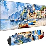 Alfombrilla Ratón XXL 600x300x3 mm, Azul Mouse Pad Playa Alfombrilla Escritorio con Bordes Cosidos Diseño, Base de Goma Antideslizante Gaming Mousepad para Teclado Y Raton, Juegos/Hogar/Oficina w-1618