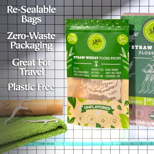 Unflavored Dental Floss Picks - Biodegradable Plastic Free Tooth Flosser For Adults & Kids | Unwaxed Eco Friendly Thin Thread | Zero Waste Toothpick Stick Soft On Gum & Teeth | Natural Organic Vegan #TOP5