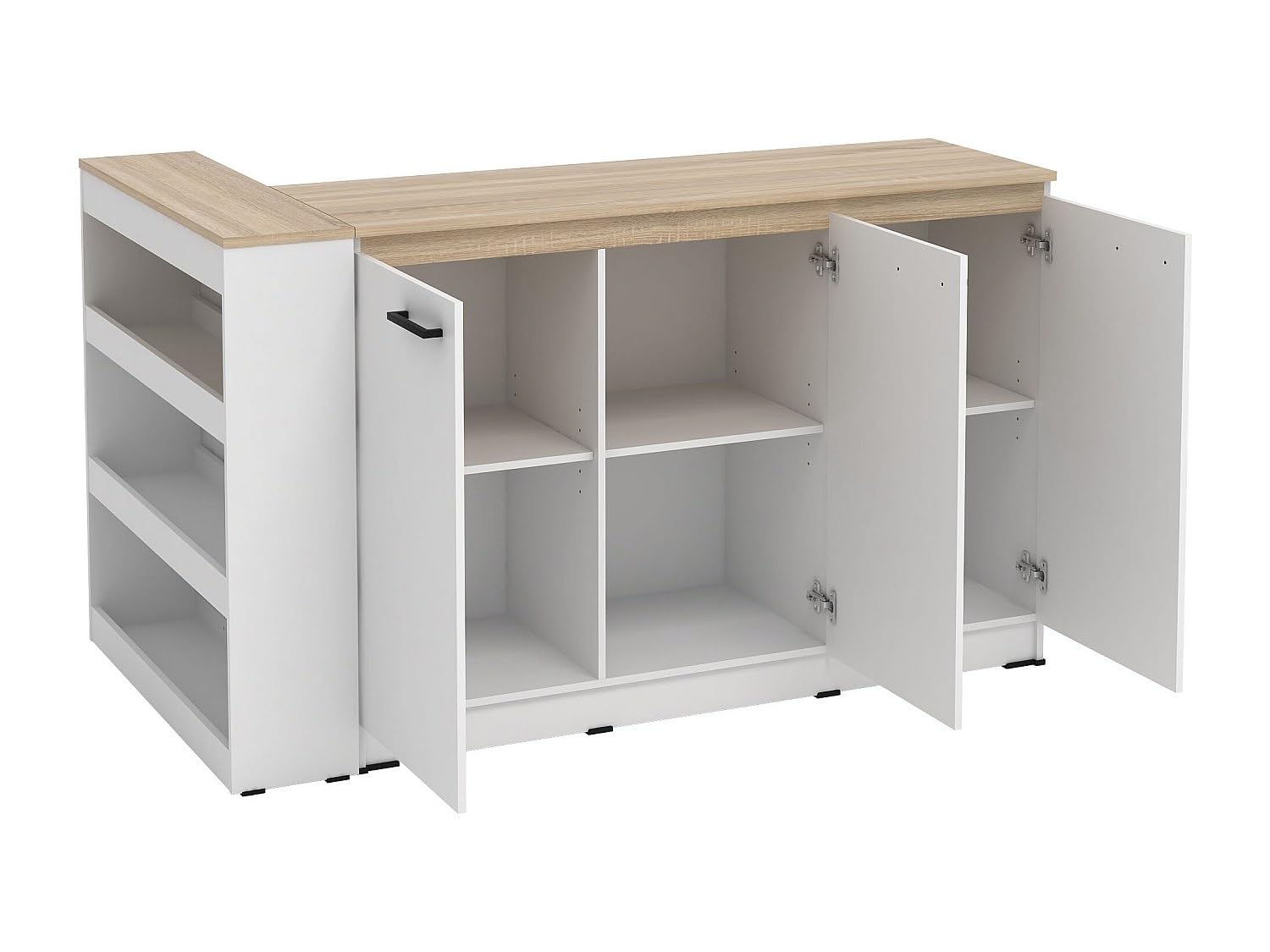 Vente-unique - Ensemble îlot Central de Cuisine + 2 tabourets - Blanc et Naturel Clair - NUSICE