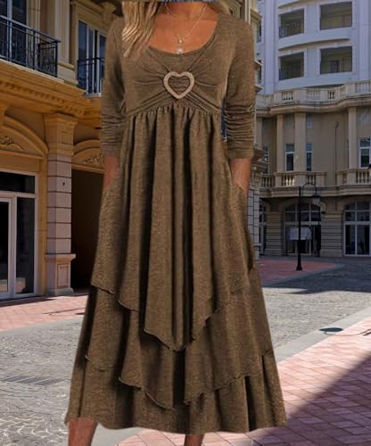 Women's Long Sleeve Round Neck Love Layered Irregular Cake Dress Splicing Plaid High Waisted Fluttering Dresses2