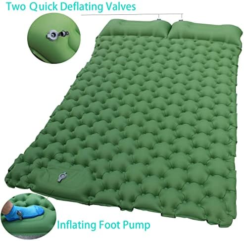 SUFTMUOL Double Camping Sleeping Pad for Camping Hiking Backpacking 2 Person Self Inflating Sleeping Mat Portable Ultralight Compact Green