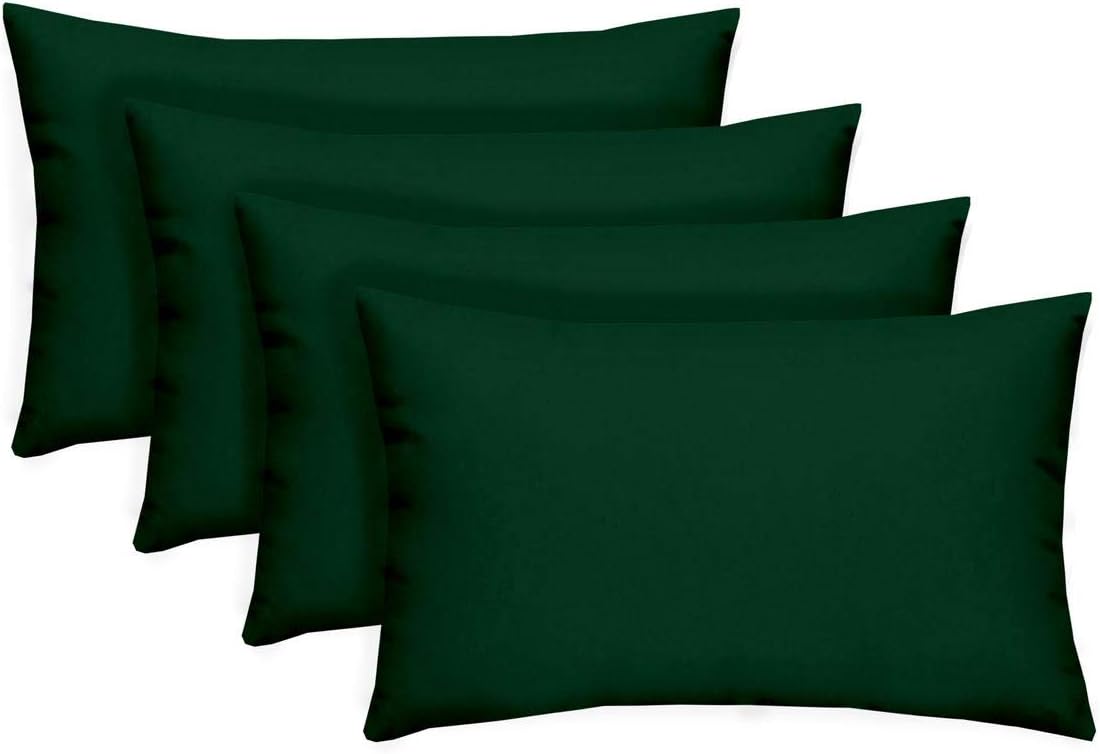 RSH DECOR: Lumbar Throw Pillows Set of 4 | 20” x 12" | All-Weather Spun Fabric | Water and Fade-Resistant | Outdoor Support Pillows for Patio Furniture | Hunter Green