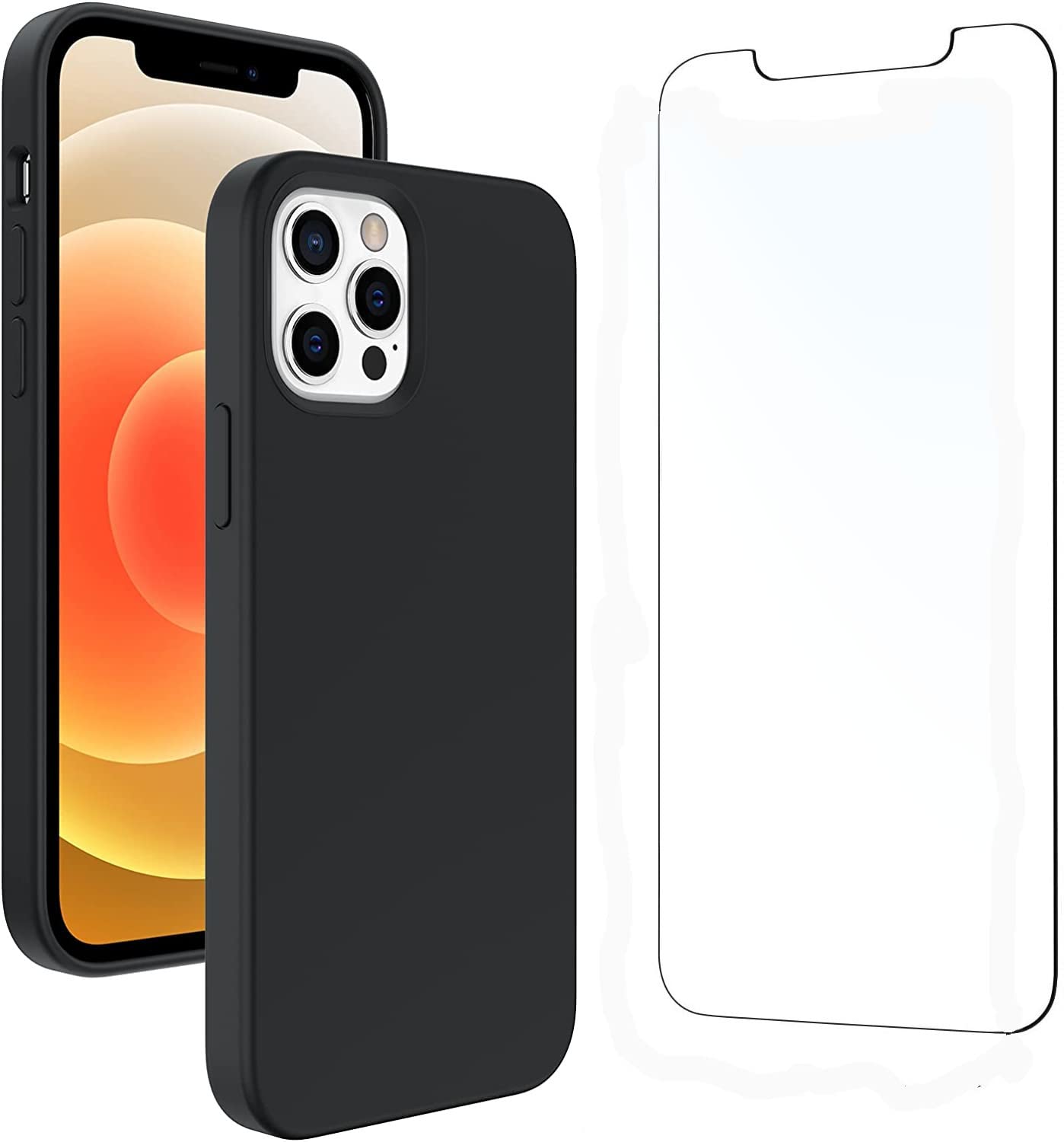 Kit Protection IPhone 12/12 Pro : Coque Silicone Noire + 2 Verres Trempés - Little Boutik