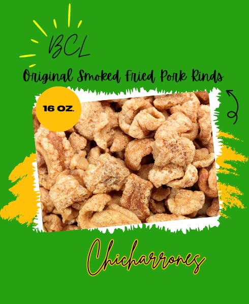 (2) Original Smoked Fried Pork Rinds, 16oz Resealable Tub Premium Chicharrones Zero Carbs High Protein Crunchy Crackling Snacks Keto Paleo Friendly Party Food Guacamole Gourmet Snack Savory Treat