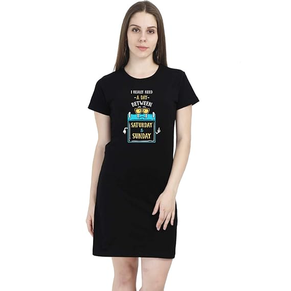 Buy Drunkenmonk I Really Need A Day Between Saturday Sunday Women S Black Half Sleeve T Shirt Dress At Amazon In