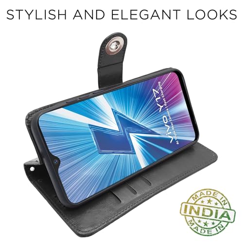 Image of Pikkme Vivo Y12 / Y15 / Y17 / U10 Flip Cover Leather Finish | Inside TPU with Card Pockets | Wallet Stand and Shock Proof | Complete Protection Flip Case (Button Black)