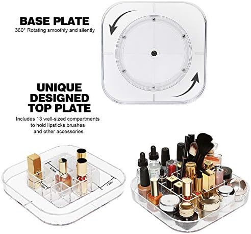 AMEITECH Makeup Organiser, Adjustable 360 Rotating Cosmetic Storage Carousel Spinning Holder Storage Rack with 5 Layers Large Capacity, Great for Countertop Vanity, Square