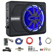 TKOWQM Auto Subwoofer,10 800W Schlanker Car Subwoofer für den Untersitz,Eingebauter Car/Track-Audio-Verstärker mit Blau LED-Umgebungslicht