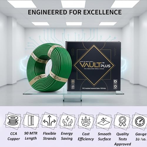 Image of VAULTPlus Green 4MM 90 MTR CCA Copper Electrical Wire | Heavy-Duty High Conductivity Cable for Home & Industrial Wiring