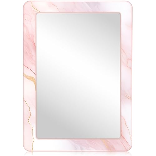 Magnetic Locker Mirror 7x5 Inch Pink Marble Style Mirrors with Magnetic Stripe Locker Accessory for Back to School Bathroom Refrigerator Office