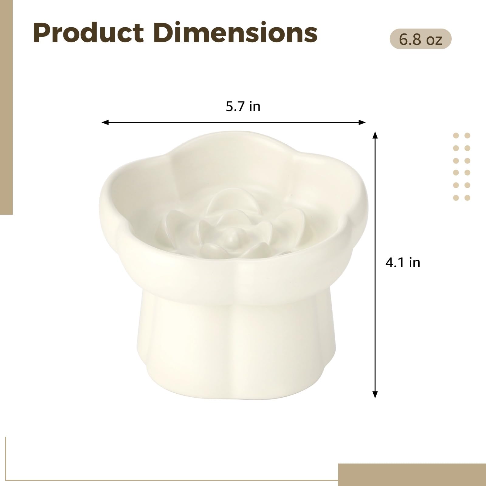 Ceramiczna miska dla kotów, miska na karmę, 200 ml, kształt kwiatu, podwyższona, antypoślizgowy spód, łatwa do czyszczenia, przeciw wymiotom, do suchej i mokrej karmy