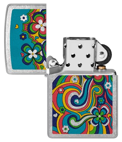 Image of Zippo Flower Power - Groovy Retro Floral Design on Colorful Matte Finish, Pocket Fuel Refillable Windproof Lighter, BIS Certified