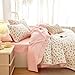 Wake In Cloud - Floral Quilt Set, Coquette Cottagecore Shabby Chic Flower Pattern for Women Teen Girls, Reversible Lightweight Bedspread Coverlet, 3 Pieces, Peach Blush, Twin/Twin XL Size