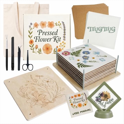 TTUGTTUG Flower Press Kit with Frames for Adults 11 x 11 Large Wooden 10-Layer Press for DIY Floral Art Wedding Flower Drying Great Gift for DIY Flowers Lovers