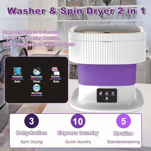 Portable Washing Machine, Mini Foldable Washer, 11L Large Capacity Upgrade Model, Small Collapsible Compact Laundry Washer and spin dryer, Apartment, Dorm, Rv, Socks, Underwear, Baby Clothes (Purple) - Image 5