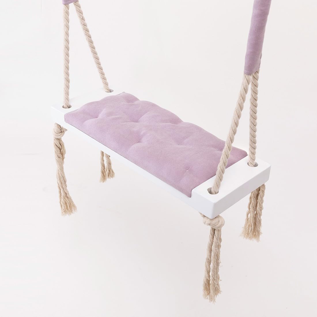 Purple Wooden Tree Swing for Adults & Kids - 24" Classic Rope Swing Seat with Plush Velvet Cushion - Indoor/Outdoor Adult Macrame Swing for Bedroom, Playroom - Ceiling Rope Swing Supports 550lbs