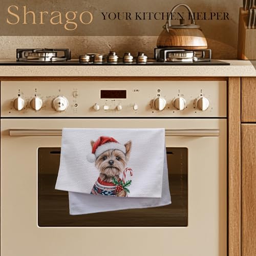 Image of Christmas Funny Yorkshire Terrier Kitchen Towels, Yorkie Gifts for Women Men Dish Tea Towels, Funny Candy Cane Yorkie Decorative Hand Towel for Bathroom Decor, 16x24 Inch
