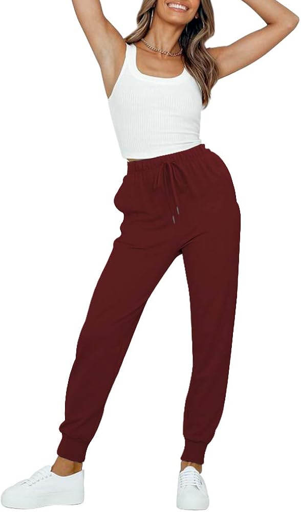 MEROKEETY Sweatpants for Women with Pockets, High Waist Drawstring Comfy Relaxed Fit Jogger Pants: Clothing