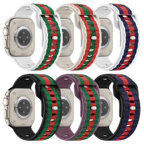 Image of Sport Bands 6-Pack Compatible with Apple Watch Ultra 3 /2 Band 49mm 46mm 45mm 44mm 42mm, Wide Soft Silicone Wristbands Waterproof Strap Men for iWatch Series 11 10 9 8 7 6 5 4 3 SE Ultra
