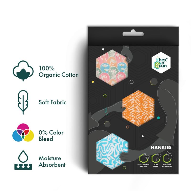 Image of Hexafun 100% Organic Soft Cotton Women Handkerchiefs | Multicolor & Trendy Printed Hanky Designs | Soft & Breathable Fabric | Best For Styling & Everyday Use | Pack Of 6 | Beat The Heat