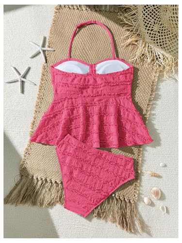 Image of SHENHE Girl's 2 Piece Halter High Waisted Tankini Ruffle Swimsuit Bathing Suit Bikini Sets