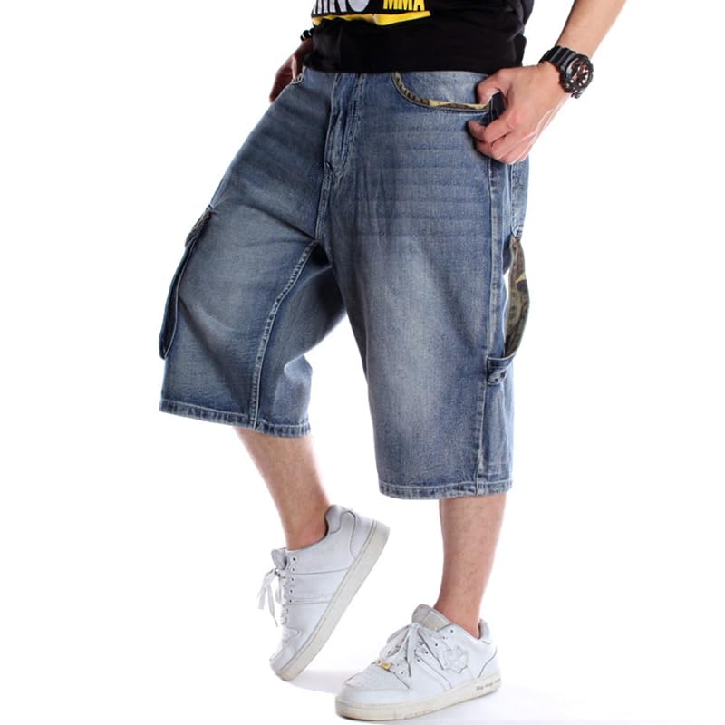 Men's Black Baggy Short Denim Jeans Fashion Hip-Hop Wide Leg Cargo Pants3