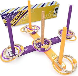 Outdoor Quoits, Quality Rope Wooden Ring Toss Throwing Game for Garden Hoopla Set Toy