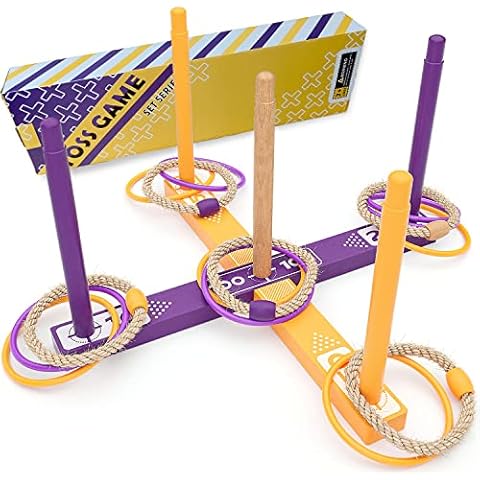 Outdoor Quoits, Quality Rope Wooden Ring Toss Throwing Game for Garden Hoopla Set Toy Cover