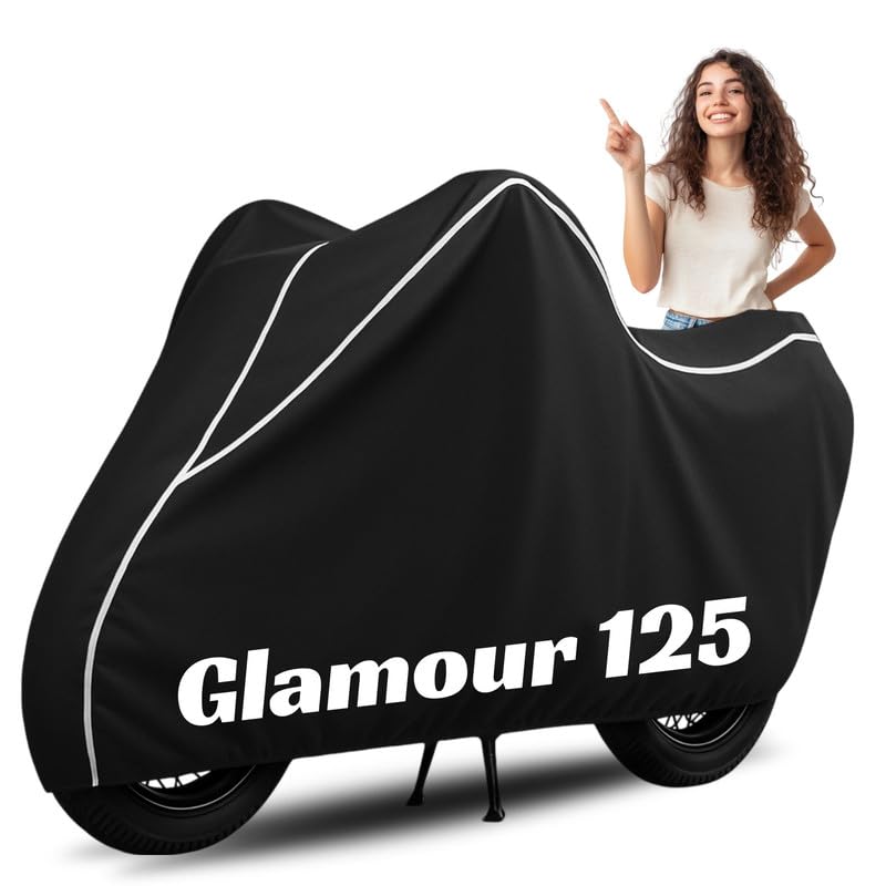 Image of Premium Bike Cover for Hero Glamour, Water Resistant, Dustproof, UV Protected, Scratchproof Motorcycle Cover for Outdoor Use, All Weather Protection (Black & White Piping)