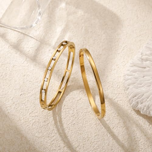 Gold Bangle Bracelets for Women, 18K Gold/Silver Plated Bangles for Women Gold Bracelets for Women Cuff Bracelet Tarnish Free Jewelry for Women Accessories for Her Gifts3