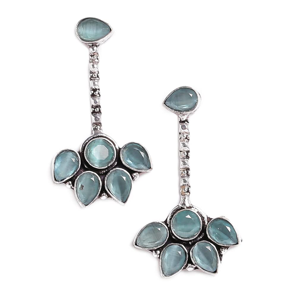 El Regalo 925 Silver Plated Fashion Statement Stones Sea Green Earrings for Woman & Girls/Earrings in Oxidized Silver Finish (B06XSWWKVT) Amazon Price History, Amazon Price Tracker