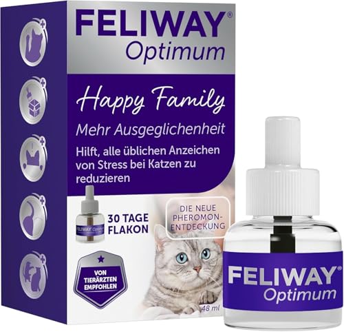 FELIWAY Optimum Nachfüllflakon für Katze | Pheromone zur Reduktion von Harnmarkieren Kratzen oder Verstecken | sorgt für mehr Harmonie zwischen Katzen | 48ml