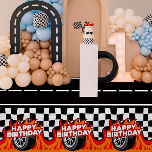 Image of Gatherfun Car Birthday Decorations Kit: Car Theme Party Supplies, Includes 2-Pack Racing Car -Themed Tablecloths for Kids & Boys' Racing Car Birthday, Disposable Table Covers 54 x 108 Inch