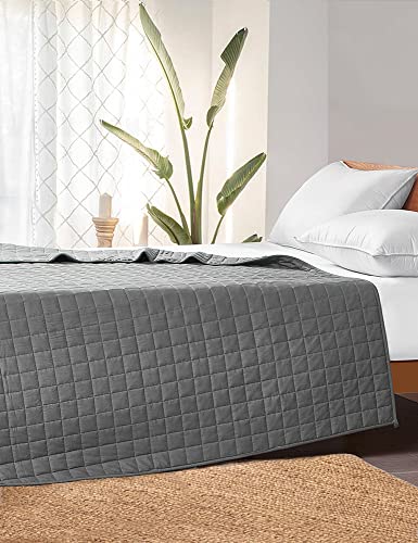 Image of YnM Cotton King Size Weighted Blanket for Adults (88x104 Inches, 25 Pounds, Light Grey), Smallest Compartments with Cooling Glass Beads,Heavy Blanket for Two Persons of 110~190lbs on Queen or King Bed