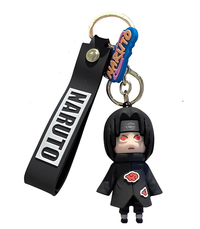 Blue Aura Naruto Itachi Keychain with Hook & Straps Key Chains for Bike and Car | Collectible Keychain for Anime Fans (Black)