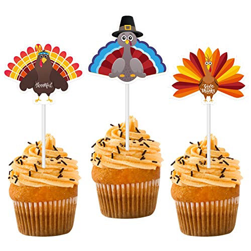 Kkbes Thanksgiving Cupcake Toppers Turkey Food Picks Fall Toothpicks Appetizers Toothpicks For Thanksgiving Fall Harvest Party Supplies, 24 Pack #TOP1