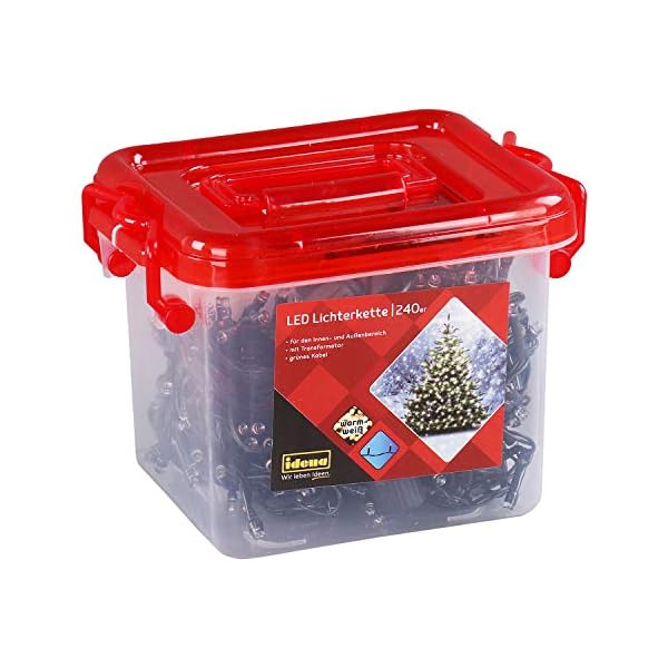 Idena 31816 - LED Lichterkette mit 240 LED in warmweiß, mit Transformator, in Kunststoffbox, ca. 21 m lang, Innen- und…