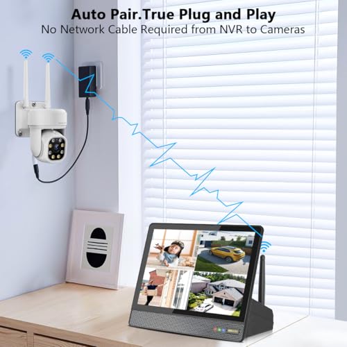 (10CH All in One Monitor) Home Security Cameras Wireless Outdoor Security Camera System,WiFi NVR Network Surveillance Video Recorder Indoor House Alarm - Thumbnail 2