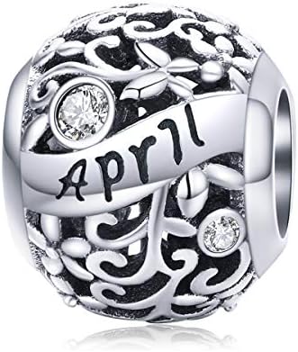 Genuine 925 Sterling Silver Happy Birthday 12 Colors Beads Birthstone Charm for Pandora Charms Bracelet Anniversary Charm Mothers Day Jewellery