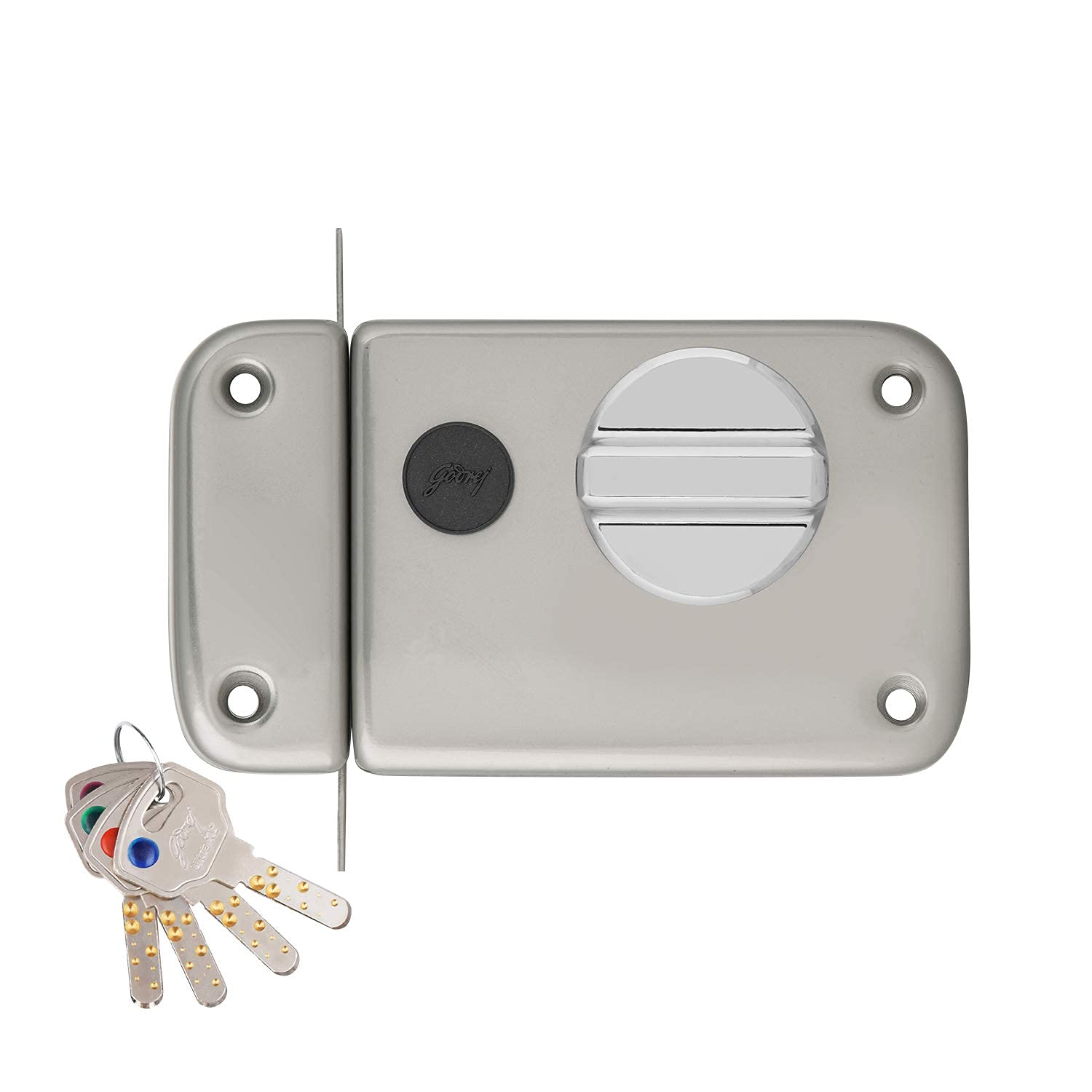 Godrej Rim Lock I Rim Deadbolt Ultra XL+ I 1CK Deadbolt I for Inside Opening Wooden Main Door | Left/Right Handed Doors I 4 Keys I 5-Year Warranty I Manual Locking I Satin Nickel Finish