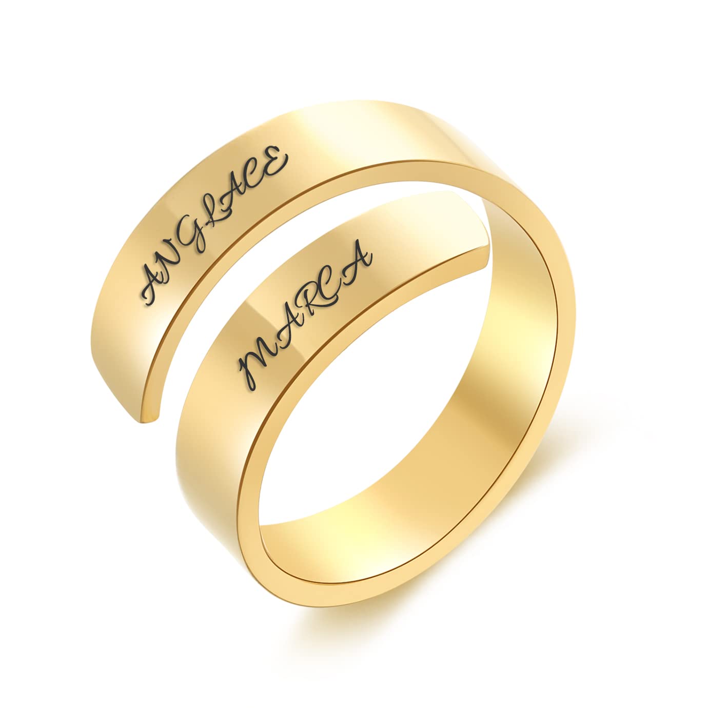 RWQIAN Anillos Mujer Personalizada 2 Nombres Anillo de Grabado en Acero Inoxidable Anillos Ajustables Hombre Aniversario Joyas Regalo 5 mm