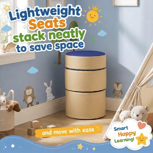 Image of 3 Pcs Flexible Seating for Classroom Elementary, Round Ottoman Seating Set, Multi Size Soft Modular Colorful Floor Cushion Stools for Preschool Kindergarten Reading Corner, Playroom