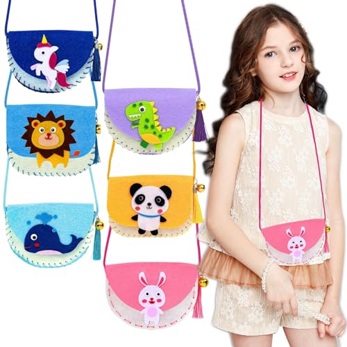 lomdung 6 Stück Nähset Kinder, DIY Filz Bastelset Nähspass für Kinder, Animals Sewing Kit, Handgefertigte Taschen, Nähspaß für Geschenk, für Kinders Ab 6+ Jahren Kindergeburtstag