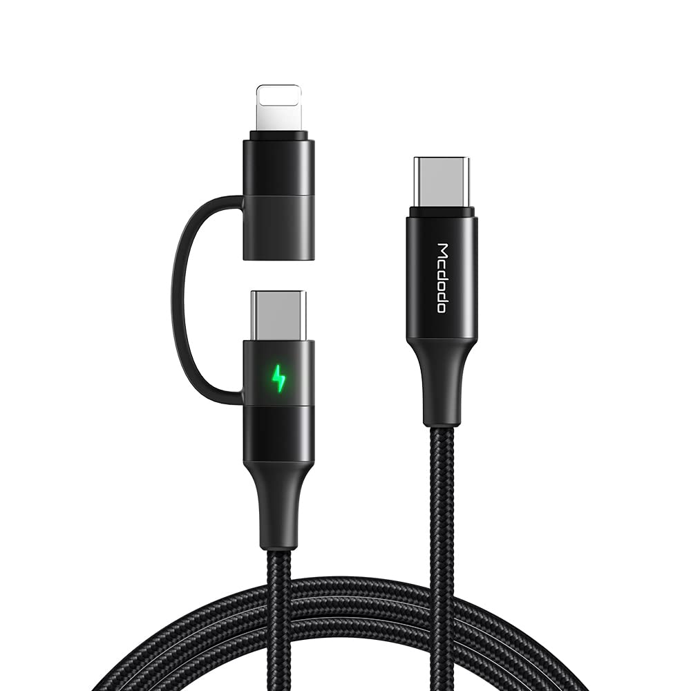 Sponsored Ad - mcdodo 2 In 1 60W Lightning + Android Fast Charging Data Cable With Led Function, Nylon Braided Cable For Wall Adapter & Laptop - Black