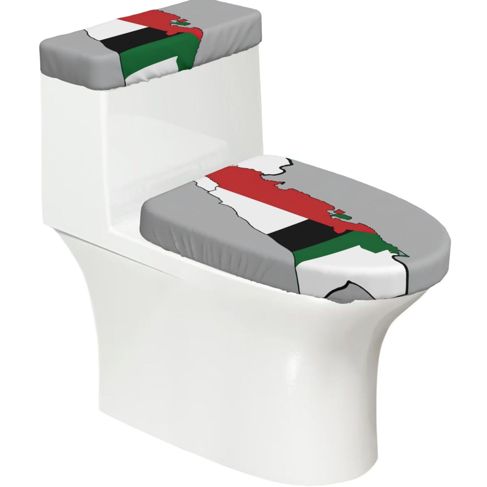 State Of Palestine Flag Map 03 Print Bathroom Decor Toilet Lid Cover And Tank Covers, Restroom Accessories Fits Most Round