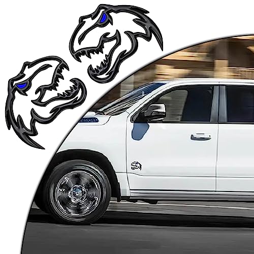 Image of A Pair Redeye Dinosaur Metal Emblem for Dodge RAM TRX 1500 2500 3500 Charger Challenger (Blue Eyes)