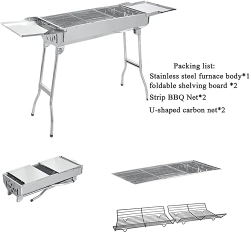 Miniatura 6 de Parrilla de carbón portátil para campamento, 29.5 pulgadas de alto, de acero inoxidable, compacta, plegable, con patas plegables, kits de