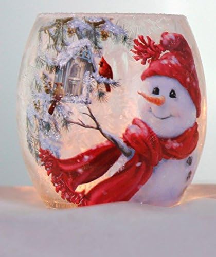 Stony Creek Lighted Glass Vase (3 x 3 x 3, Snowman Red Scarf and Hat)